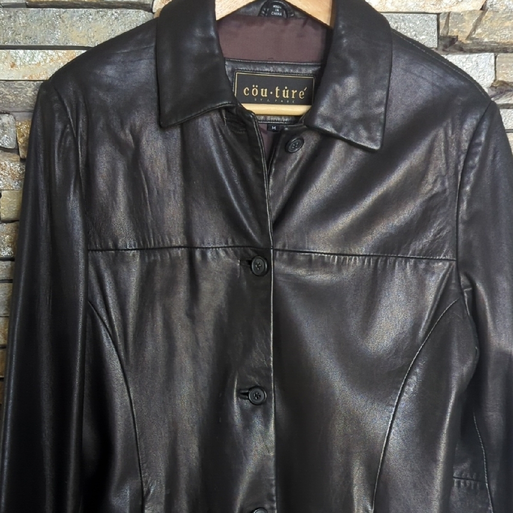 Classic Black Leather Jacket with Traditional Collar